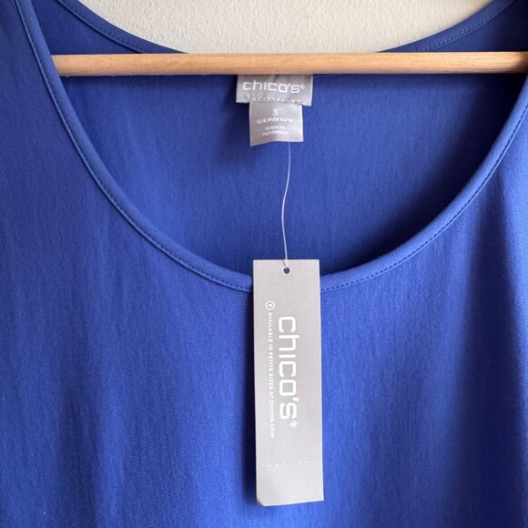 Chicos Colorblock Asymmetrical Maxi Dress Size 3 Cotton Poplin Nautical Blue - Picture 3 of 7